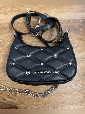 Michael Kors Black Quilted Crossbody Bag with Silver Accents